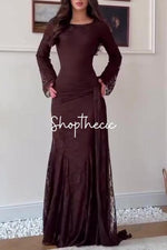 Abito lungo aderente con scialle in pizzo marrone Eroded Glamour