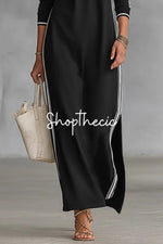 Minimalist White-trimmed Button-down Collar Sweatshirt Dress