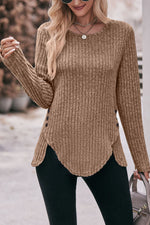 Top brossé boutonné à ourlet arrondi