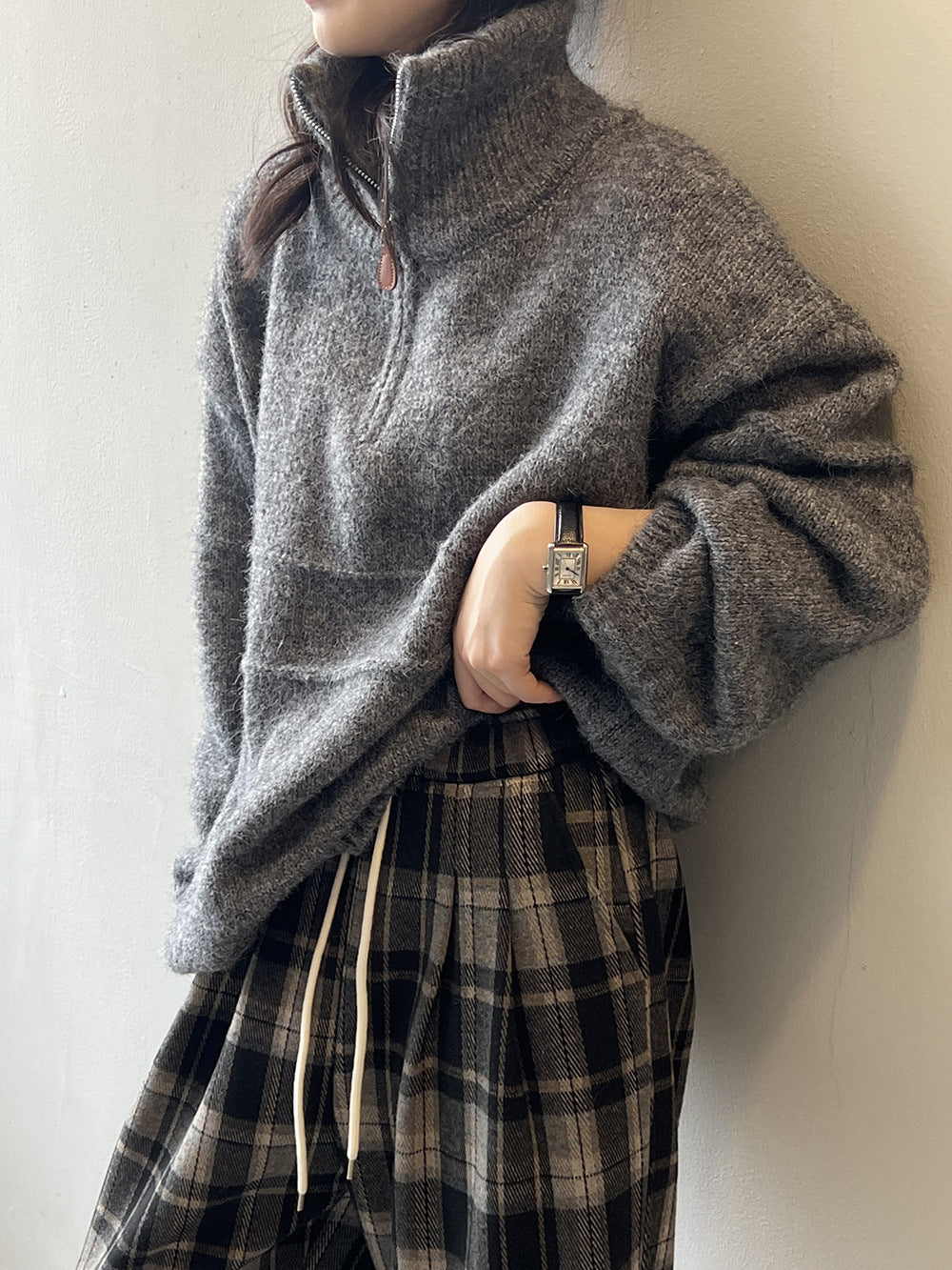 Pull à col roulé doux au toucher et demi-zip