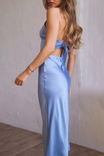 Satin camisole top and hip maxi skirt two-piece set