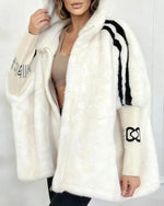 Elastic sleeves Vertical Stripe Printed Plush Hooded Coat