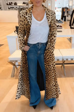 Gradient leopard print lapel long trench coat