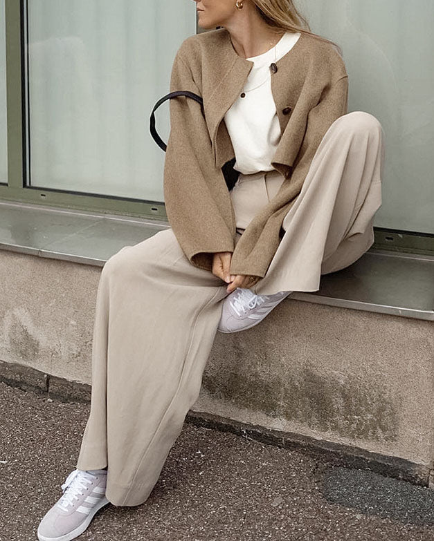 Brown Relaxed-fit Short Wool Coat