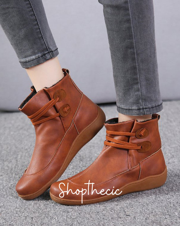 Retro Lace-Up Flat Ankle Boots - Classic Restock