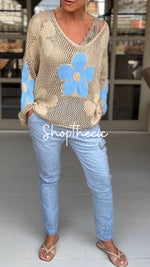 V-neck floral openwork knit cover-up