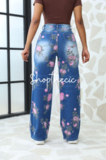 Printed mid-rise loose straight leg jeans