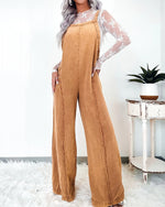 Vintage Washed Frayed Edge Wide-Leg Denim Overalls