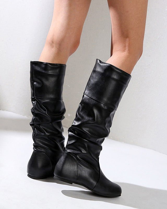 Urban stroll round-toe flat mid-calf boots