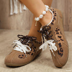 Retro leopard print double lace flat shoes