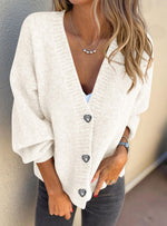 Long-sleeved button-down loose chunky knit sweater