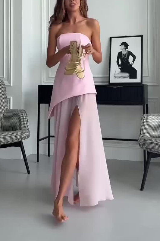 Chic strapless tube semi-sheer hem vacation dress