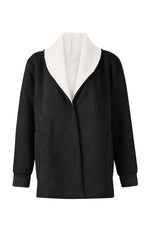 Langärmlige Thermojacke aus Wildleder und Lammwolle mit Revers