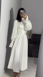 Long-sleeved puff-sleeved solid color fairy-style dress