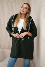 Long solid color fleece long sleeve zipper hooded sports jacket