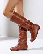 Urban stroll round-toe flat mid-calf boots