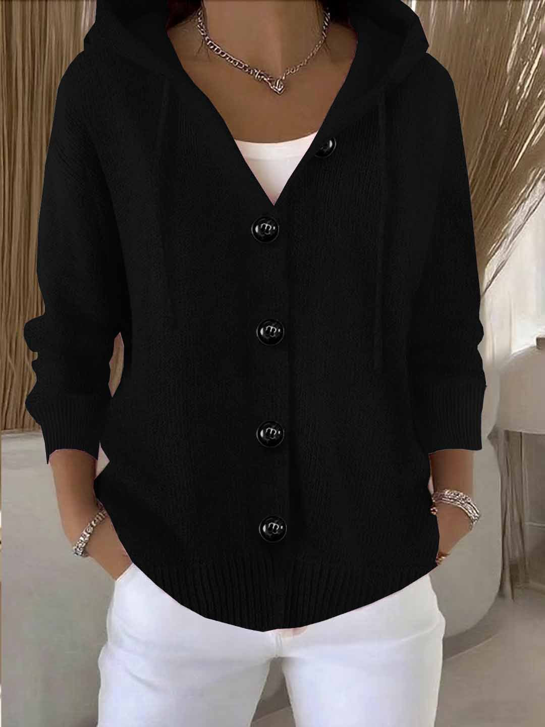 Cozy Long-sleeved button-down hooded knit cardigan