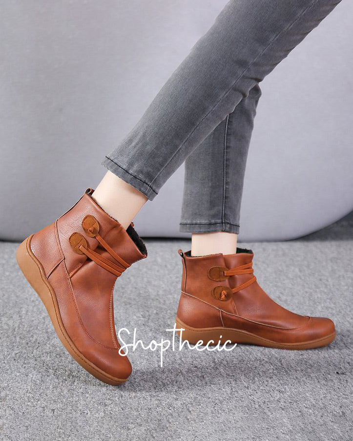Retro Lace-Up Flat Ankle Boots - Classic Restock