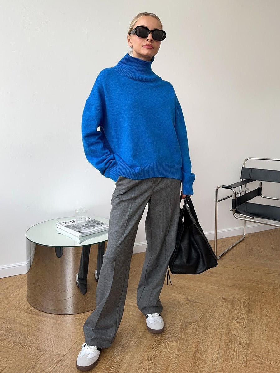 Loose-fitting turtleneck simple solid color pullover sweater
