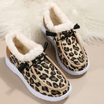 Chaussures de neige plates à enfiler en peluche à imprimé léopard