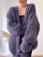 Gray Loose Faux Mink Knit Cardigan