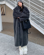 High stand-up collar double-breasted Faux Mink Fur Long Coat