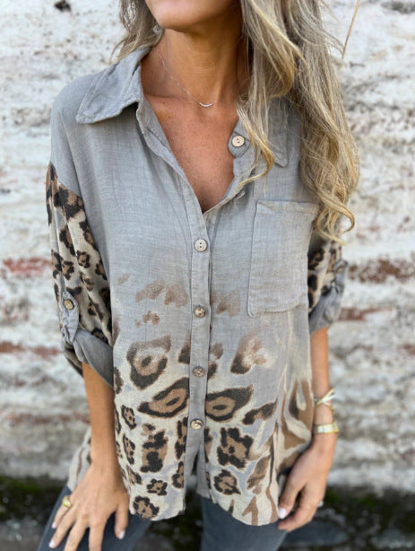 Vintage Gradient Leopard Print Shirt