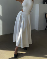 Solid Color High-Waisted Satin Midi Skirt