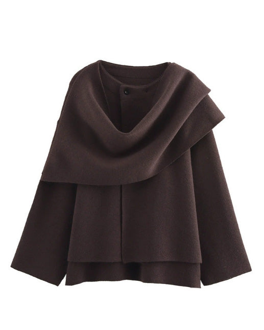 Parisian Boulevard Asymmetric scarf cropped knitted jacket