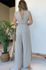 V-neck Elastic Waist Wide Leg Jumpsuit