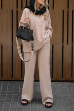 Long-sleeved lapel loose wrinkled shirt and wide-leg pants suit