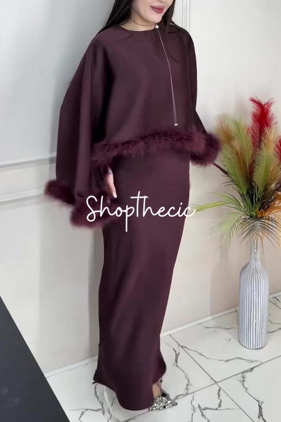 Completo due pezzi composto da gonna e top con mantello Veiled Confidence