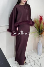 Completo due pezzi composto da gonna e top con mantello Veiled Confidence