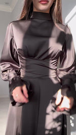 Long-sleeved puff-sleeved solid color fairy-style dress