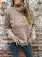 Stand collar solid color button loose sweater