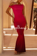 Gradient off-shoulder fishtail maxi dress