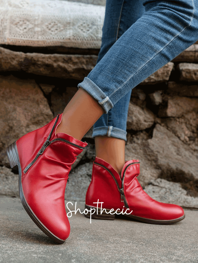 Flat pointed-toe rubbed-color side zipper Chelsea boots - Classic Restock