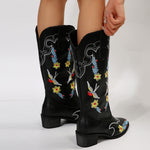 Bottes mi-mollet à talon carré et broderie Hummingbird