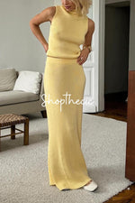 Sleeveless turtleneck knitted vest bodycon maxi skirt set