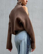 Chic Off-the-shoulder turtleneck long-sleeved sweater