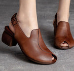 Sandales à bout ouvert et bride élastique à talon moyen épais