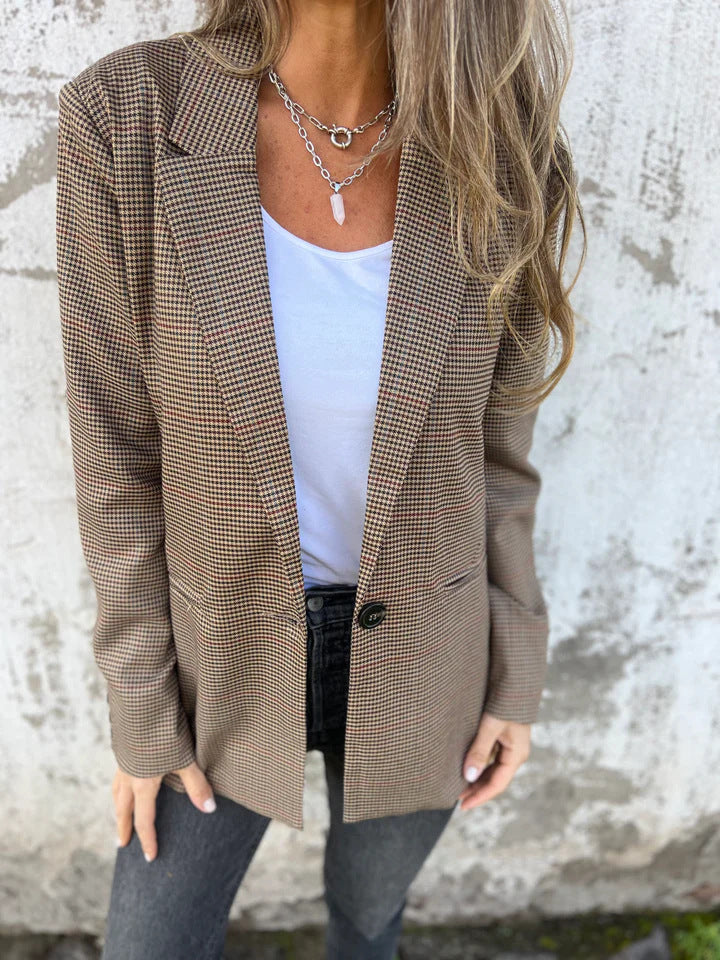 Blazer mit Hahnentrittmuster und einem Knopf und Tasche
