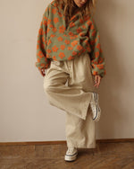 Faux Sherpa Print Kangaroo Pocket Loose Zip Top