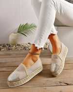 Stitched toe straw thick sole slip-on shoes