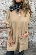 Mittellange, einfarbige, einreihige Strickjacke mit V-Ausschnitt