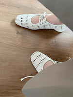 Chaussures Mary Jane vintage tissées à lacets creux et bout carré à talon épais