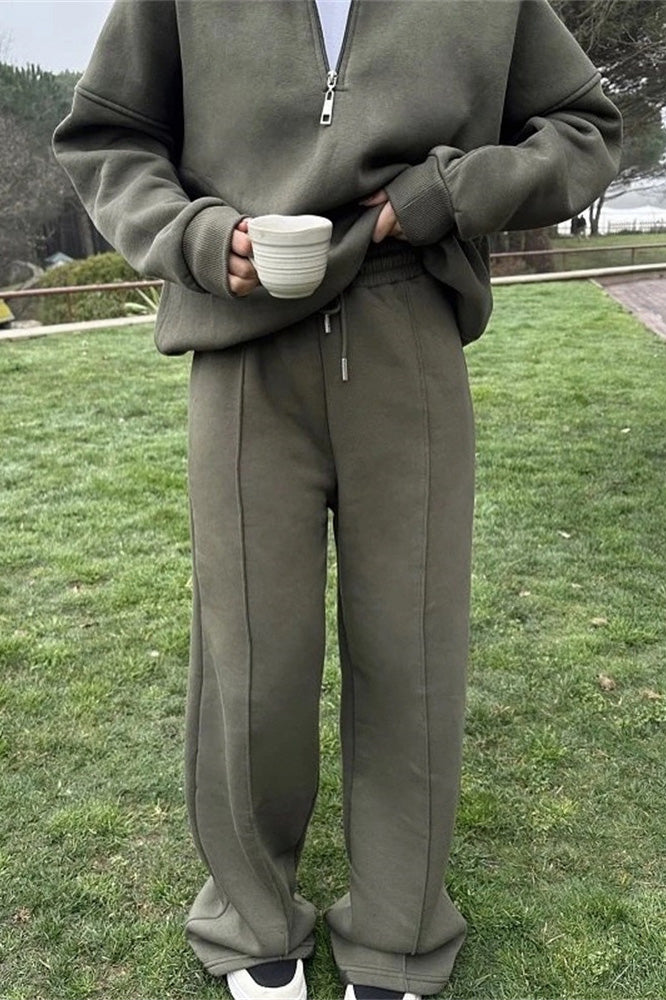 Thrifted Vibes half-open pullover sweatshirt and pants two-piece set