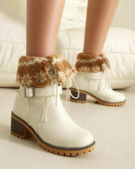 Two-way lace-up thick-heeled warm furry low boots