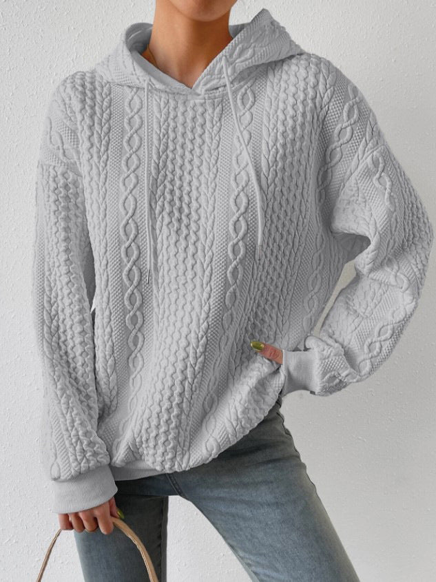 Langärmliges, lockeres Sweatshirt mit Jacquard-Kapuze und Schnürung