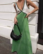 V-Ausschnitt Ärmellos Farbblock Breiter Saum Kleid